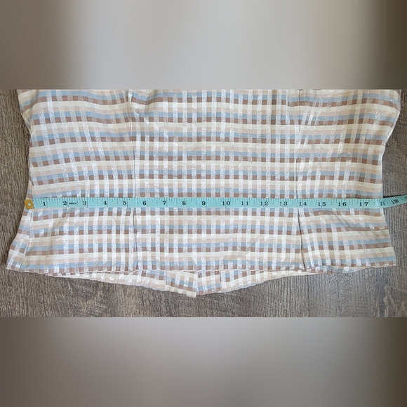 90s Vintg Sleeveless Blouse Women's 16 Tan Cream Blue Plaid Button up Back - Picture 9 of 10